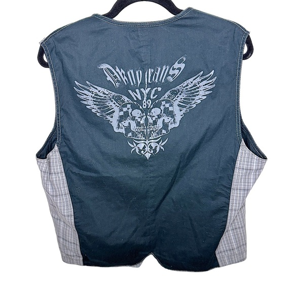 Vintage Y2K DNKY Punk Style Vest with Skulls size large - Picture 1 of 6